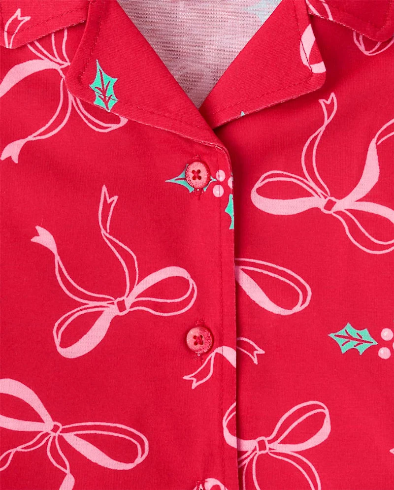 Girls Mommy And Me Christmas Bow Button Front Pajamas