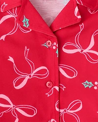 Girls Mommy And Me Christmas Bow Button Front Pajamas