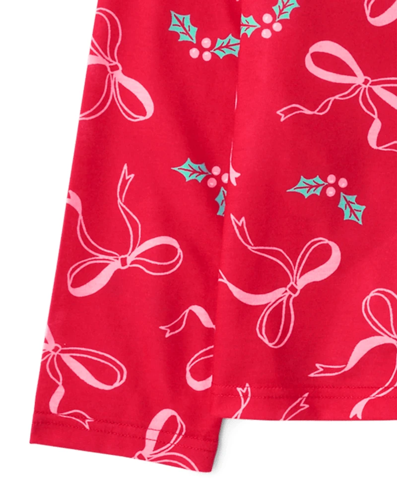 Girls Mommy And Me Christmas Bow Button Front Pajamas