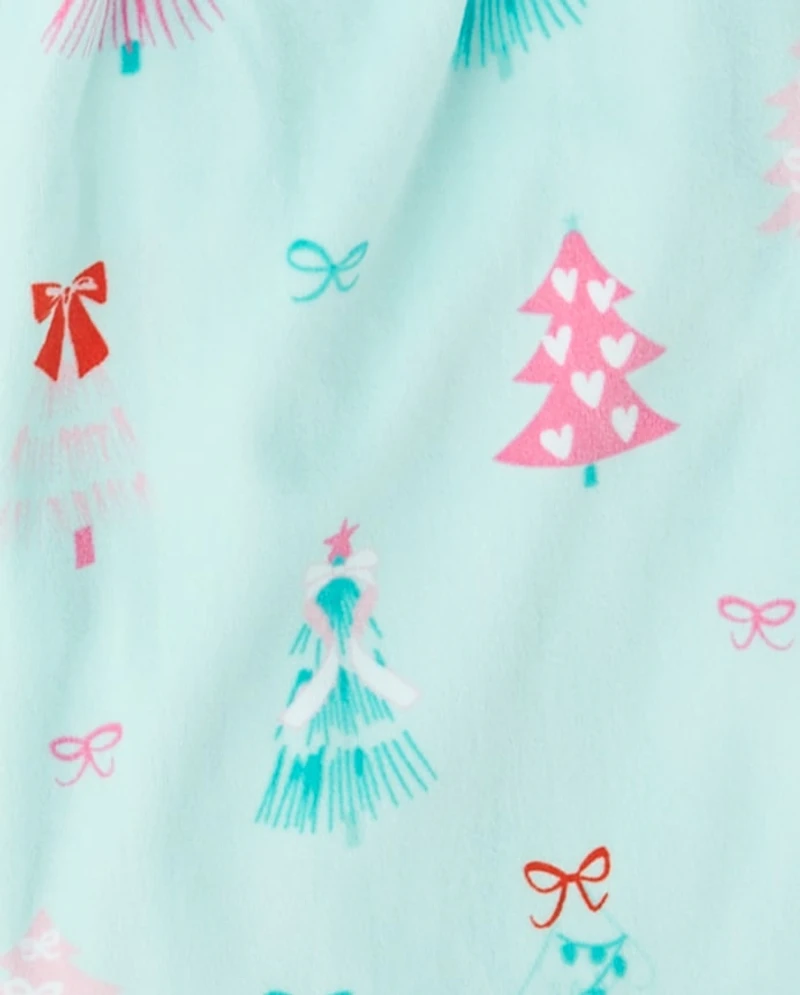 Girls Mommy And Me Christmas Tree Velour Button Front Pajamas