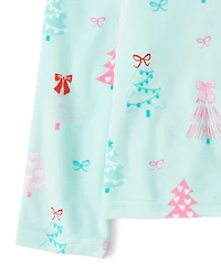 Girls Mommy And Me Christmas Tree Velour Button Front Pajamas