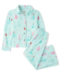 pyjama de Noël en velours à boutons pour filles, assorti leur maman-fille.