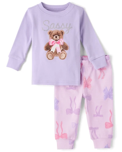 Baby And Toddler Girls Bear Snug Fit Cotton Pajamas