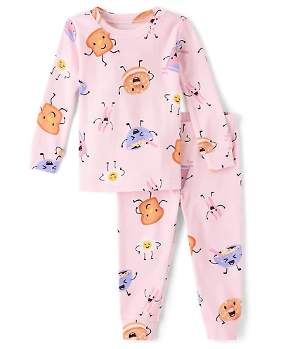 Baby And Toddler Girls Breakfast Snug Fit Cotton Pajamas