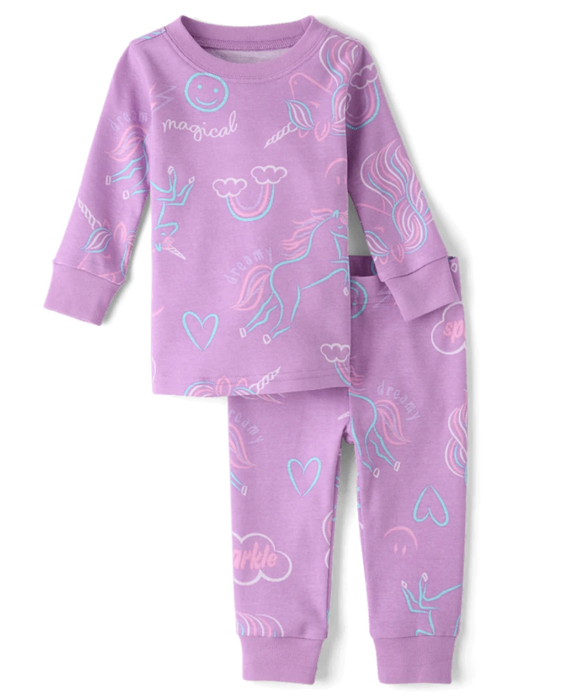 Pyjama en coton ajusté licorne pour bébés et petites filles