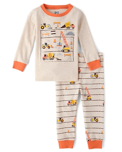 Baby And Toddler Boys Construction Truck Snug Fit Cotton Pajamas