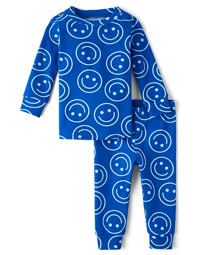 Baby And Toddler Boys Happy Face Snug Fit Cotton Pajamas