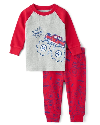 Baby And Toddler Boys Monster Truck Snug Fit Cotton Pajamas