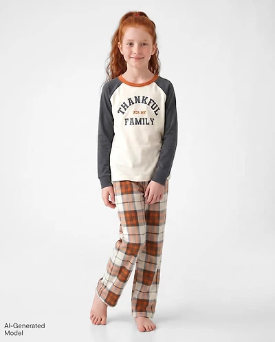 Kids Matching Family Thankful Cotton And Dream Fleece Pajamas