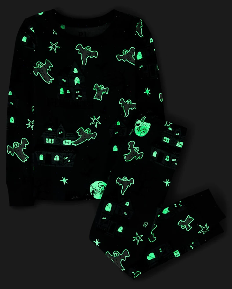 Kids Matching Family Glow Haunted House Snug Fit Cotton Pajamas