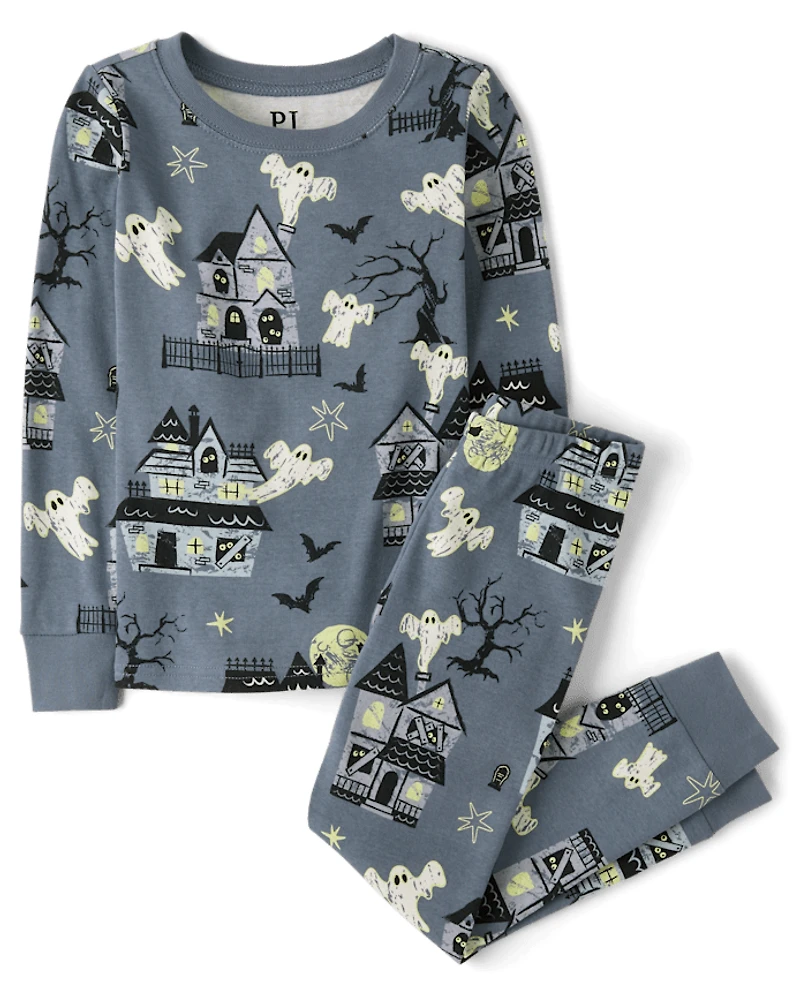 Kids Matching Family Glow Haunted House Snug Fit Cotton Pajamas