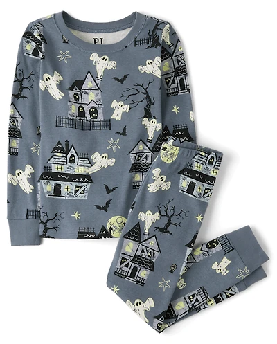 Kids Matching Family Glow Haunted House Snug Fit Cotton Pajamas