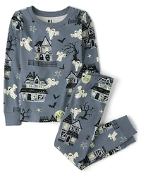 Kids Matching Family Glow Haunted House Snug Fit Cotton Pajamas