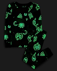 Kids Glow Halloween Graffiti Snug Fit Cotton Pajamas