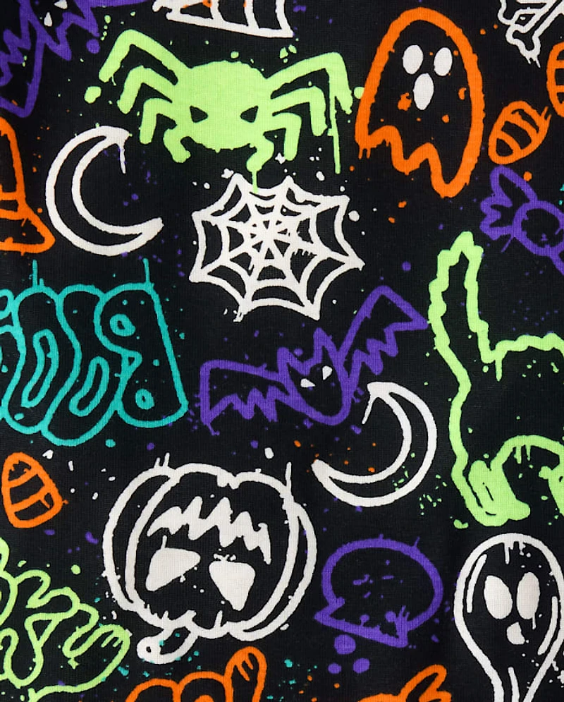 Kids Glow Halloween Graffiti Snug Fit Cotton Pajamas