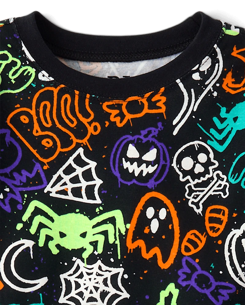 Kids Glow Halloween Graffiti Snug Fit Cotton Pajamas