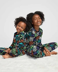 Kids Glow Halloween Graffiti Snug Fit Cotton Pajamas