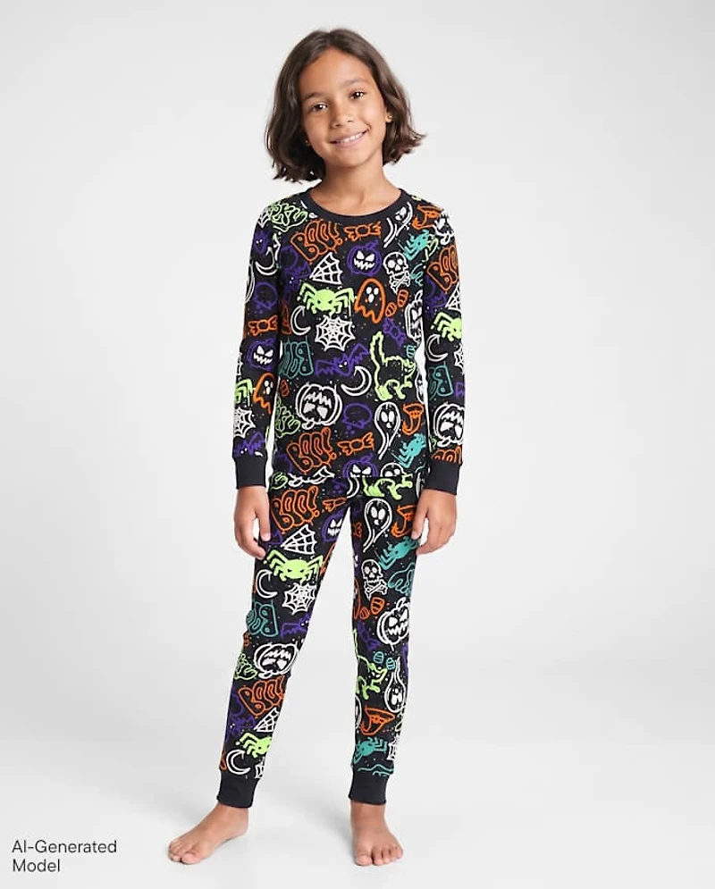 Kids Glow Halloween Graffiti Snug Fit Cotton Pajamas