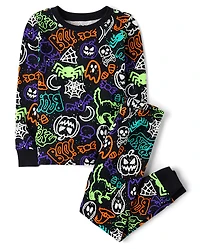 Kids Glow Halloween Graffiti Snug Fit Cotton Pajamas