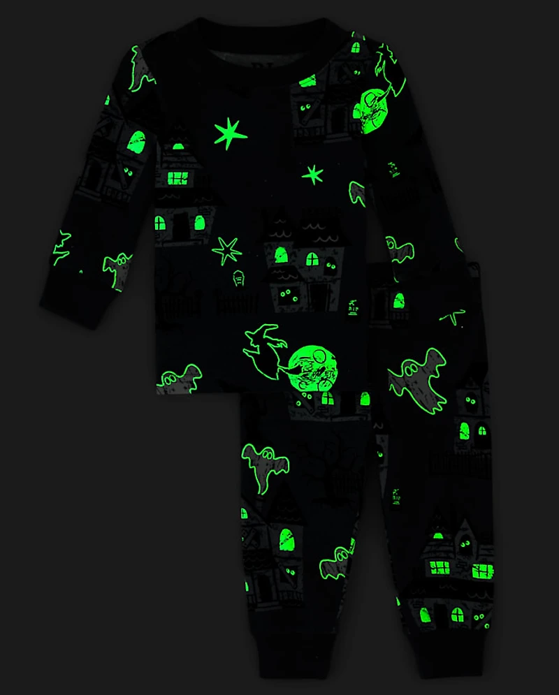 Baby And Toddler Matching Family Glow Haunted House Snug Fit Cotton Pajamas