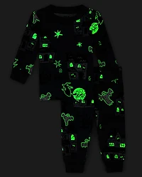 Baby And Toddler Matching Family Glow Haunted House Snug Fit Cotton Pajamas