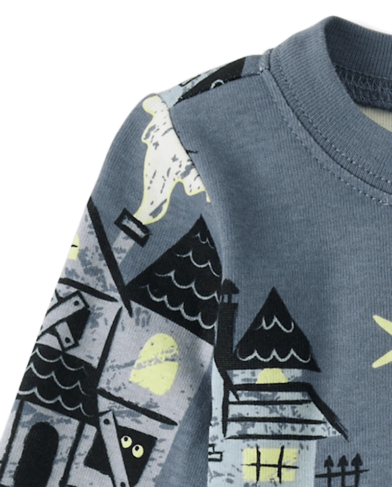 Baby And Toddler Matching Family Glow Haunted House Snug Fit Cotton Pajamas