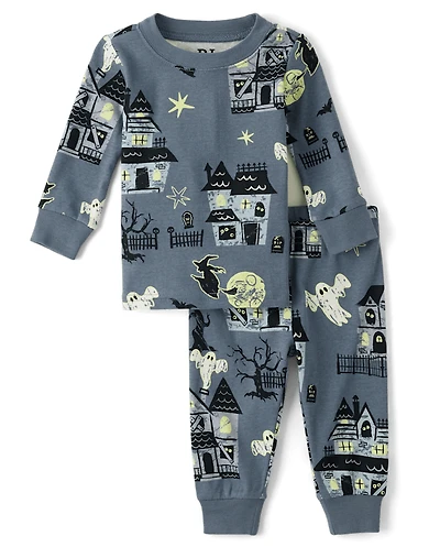 Baby And Toddler Matching Family Glow Haunted House Snug Fit Cotton Pajamas