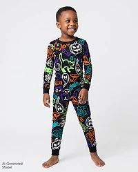 Baby And Toddler Glow Halloween Graffiti Snug Fit Cotton Pajamas
