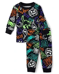 Baby And Toddler Glow Halloween Graffiti Snug Fit Cotton Pajamas