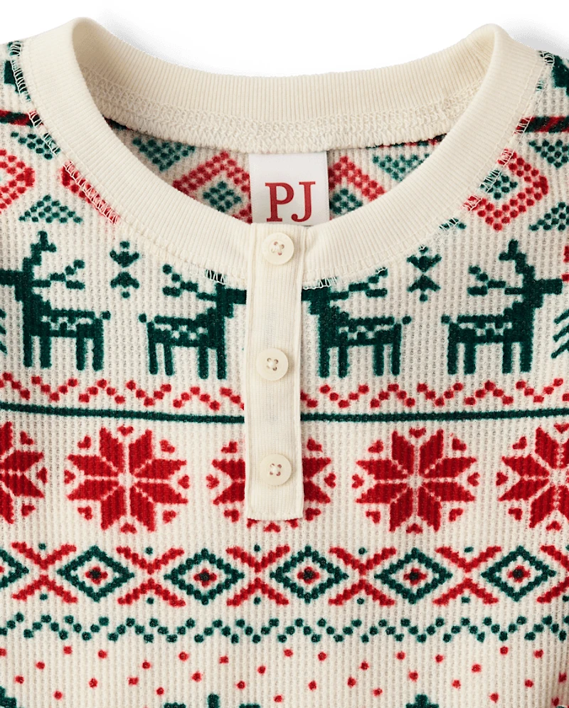 Kids Matching Family Christmas Fairisle Thermal Henley Pajamas