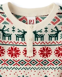 Kids Matching Family Christmas Fairisle Thermal Henley Pajamas