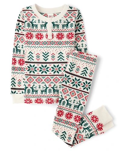 Pyjamas Henley thermiques assortis pour enfants et familles, motif Fair Isle, Noël