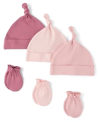 Baby Girls Hat And Mittens 6-Piece Set