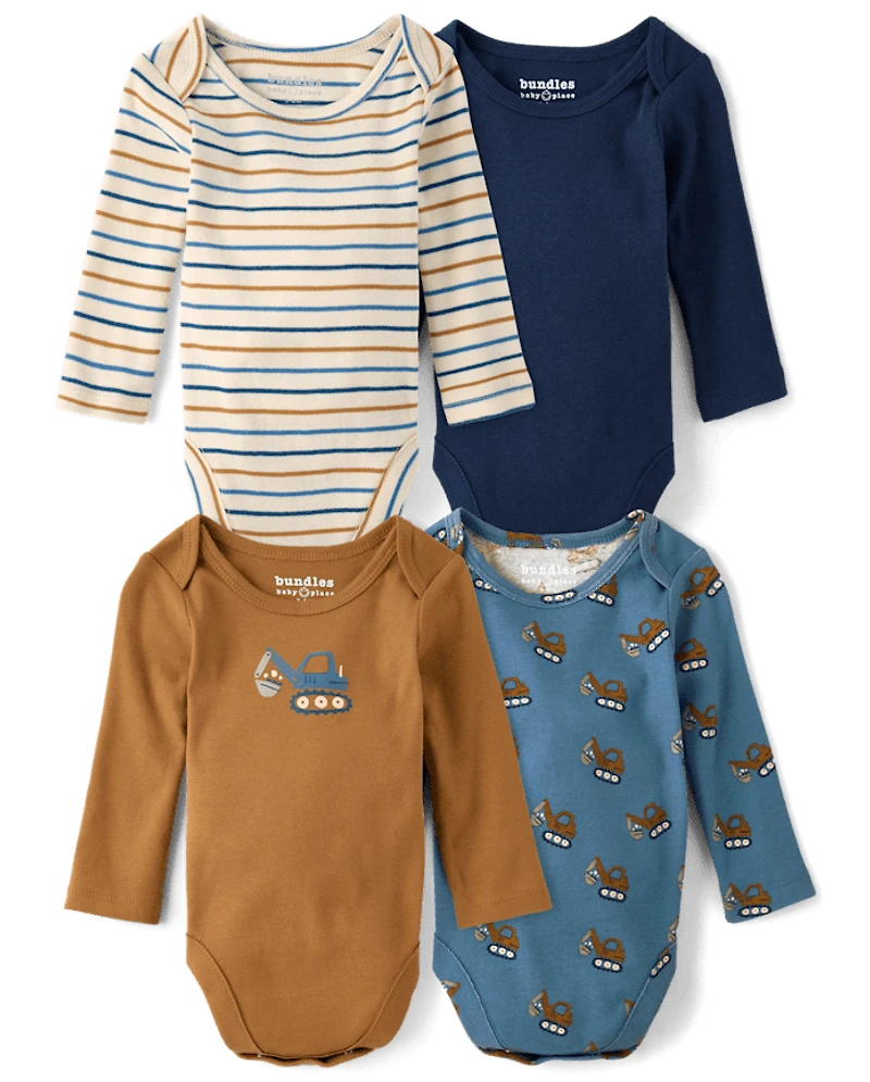 Baby Boys Construction Vehicle Bodysuit 4-Pack