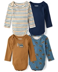 Baby Boys Construction Vehicle Bodysuit 4-Pack