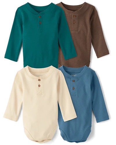 Baby Boys Henley Bodysuit 4-Pack