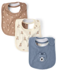 Baby Boys Embroidered Bear Bib 3-Pack