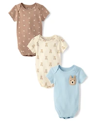 Baby Boys Embroidered Bear Bodysuit 3-Pack