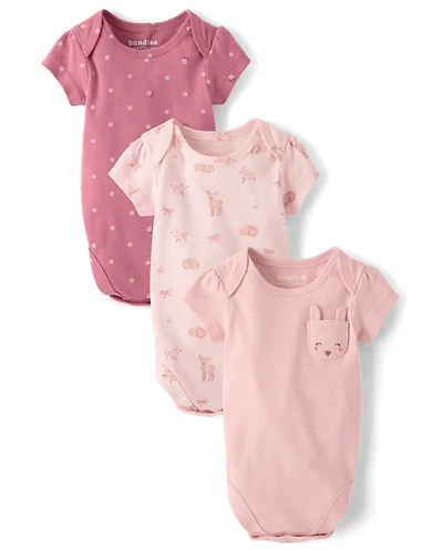 Baby Girls Embroidered Deer Bodysuit 3-Pack