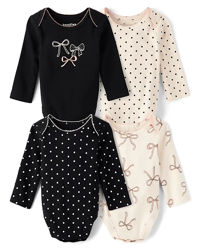 Baby Girls Bow Bodysuit 4-Pack