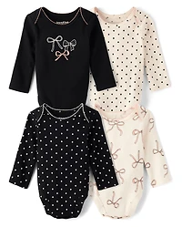 Baby Girls Bow Bodysuit 4-Pack