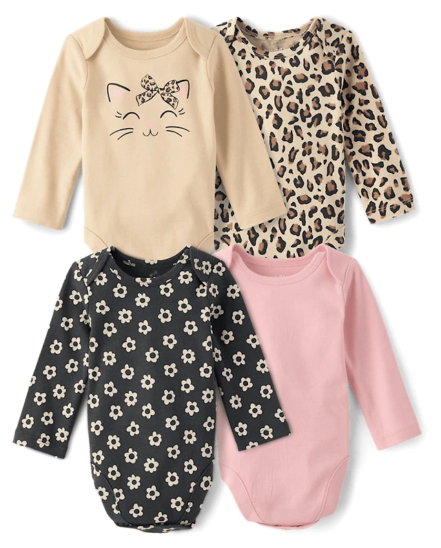 Baby Girls Leopard Bodysuit 4-Pack