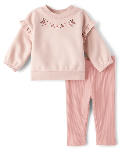 Baby Girls Embroidered Floral 2-Piece Playwear Set