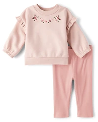 Baby Girls Embroidered Floral 2-Piece Playwear Set