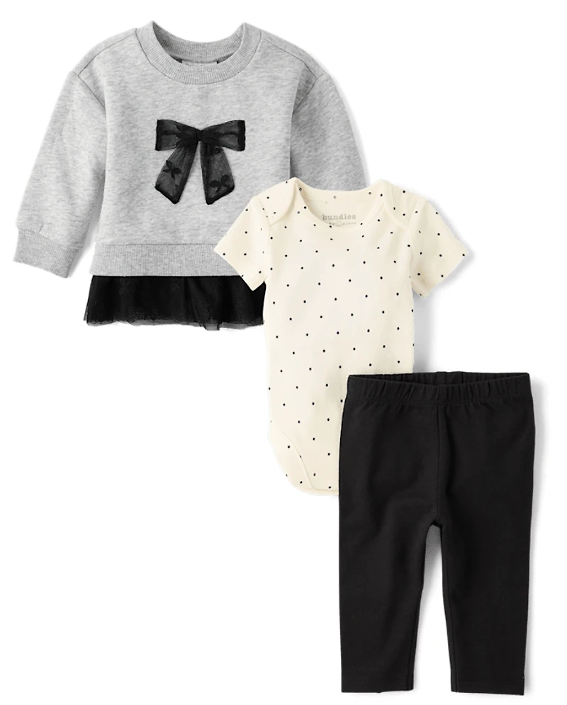 Baby Girls Lace Bow 3-Piece Playwear Set