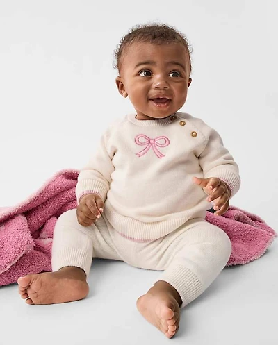 Baby Girls Embroidered Bow 2-Piece Outfit Set