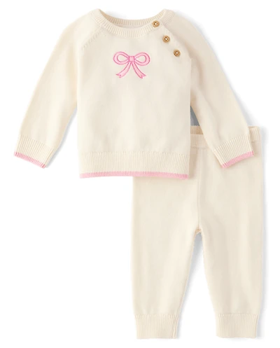 Baby Girls Embroidered Bow 2-Piece Outfit Set