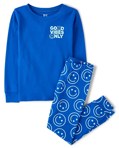 Boys Good Vibes Snug Fit Cotton Pajamas