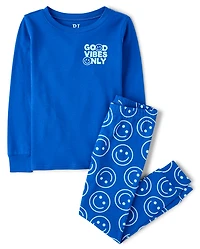 Boys Good Vibes Snug Fit Cotton Pajamas