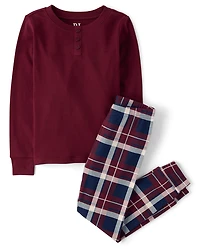Boys Plaid Henley Snug Fit Cotton Pajamas